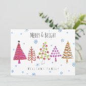 Moderne kerstbomen Merry & Bright Holiday Feestdagenkaart (Staand voorkant)