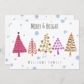 Moderne kerstbomen Merry & Bright Holiday Feestdagenkaart (Voorkant / Achterkant)