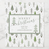 Moderne kerstbomen MERRY CHRISTMAS Script Wijn Etiket (Enkel label)