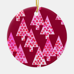 Moderne kerstbomen met bloemen - wijn & roze keramisch ornament