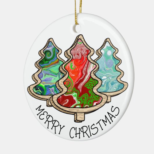 Moderne kerstbomen met fluïde kunst in landen keramisch ornament (Links)