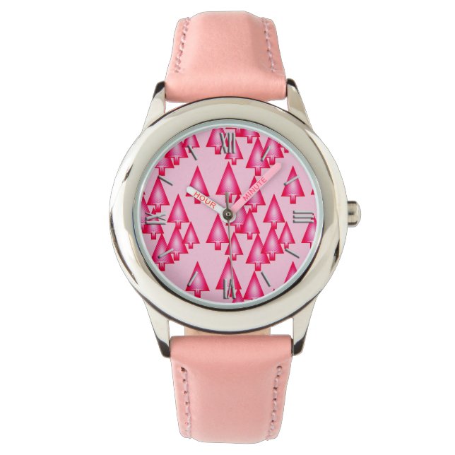 Moderne kerstbomen met metaal - fuchsia roze horloge (Voorkant)