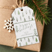 Moderne kerstbomen PRETTIGE FEESTDAGEN script Cadeaulabel
