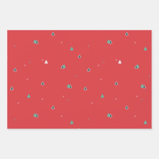 Moderne kerstbomen rood olijfgroen patroon inpakpapier vel (Voorkant 2)