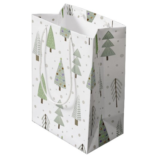 Moderne kerstbomen Sage Green Abstract Pattern Medium Cadeauzakje (Achterkant Gekanteld)