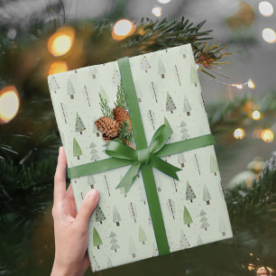 Moderne Kerstbomen Sage Groen Patroon Cadeaupapier