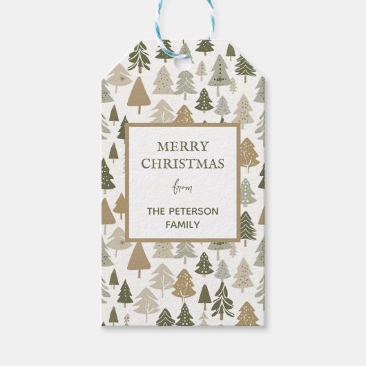 Moderne kerstbomen Sage Olive Green Pattern Cadeaulabel (Voorkant)