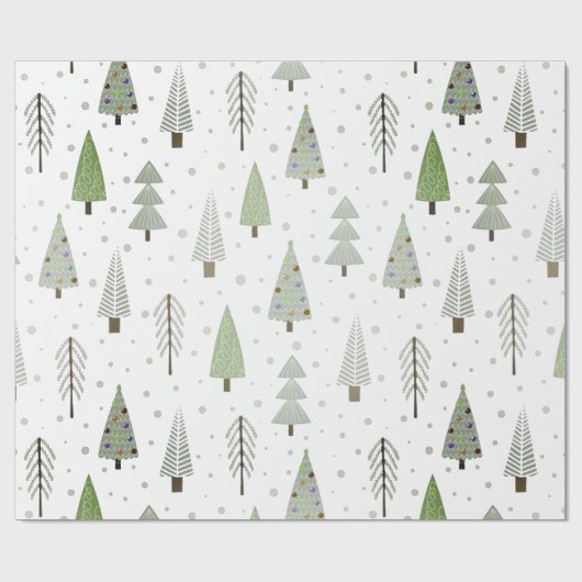 Moderne kerstbomen Sage Olive Green Pattern Cadeaupapier (Vlak)