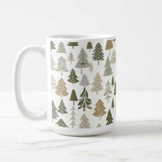 Moderne kerstbomen Sage Olive Green Pattern Koffiemok (Links)