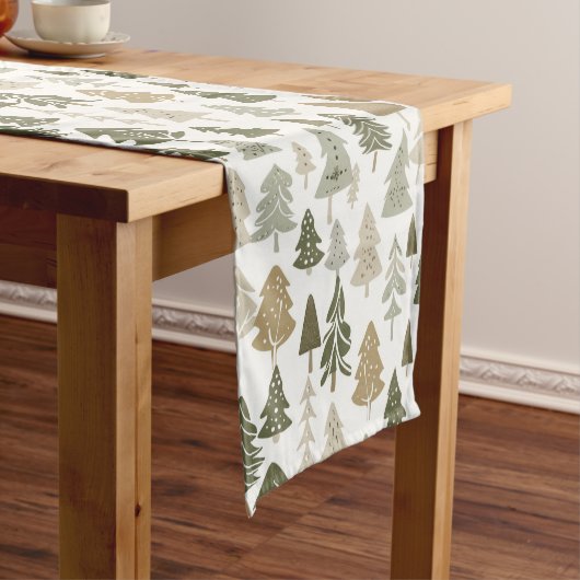 Moderne kerstbomen Sage Olive Green Pattern Korte Tafelloper (Voorbeeld)