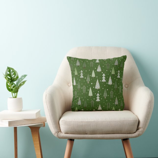 Moderne kerstbomen Sage Olive Green Pattern Kussen (Stoel)