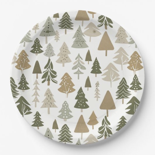 Moderne kerstbomen Sage Olive Green Pattern Papieren Bordje (Voorkant)