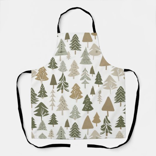 Moderne kerstbomen Sage Olive Green Pattern Schort (Voorkant)