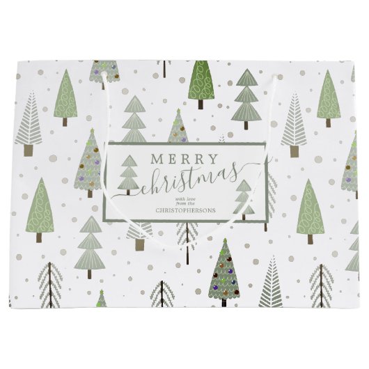 Moderne kerstbomen VROLIJK KERSTSCRIPT Wijze Groot Cadeauzakje (Voorkant)