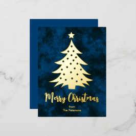 Moderne kerstboom - Aangepaste naam Blauw goud Folie Feestdagen Briefkaart