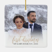 Moderne kerstboom als Mr & Mrs. Keramisch Ornament (Achterkant)