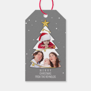 Moderne kerstboom Foto Collage Gray Cadeaulabel