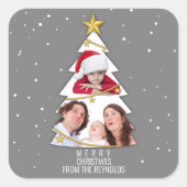 Moderne kerstboom Foto Collage Gray Vierkante Sticker (Voorkant)