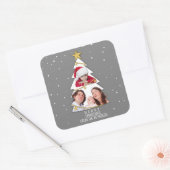Moderne kerstboom Foto Collage Gray Vierkante Sticker (Envelop)