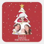 Moderne kerstboom Foto Collage Red Vierkante Sticker (Voorkant)