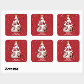 Moderne kerstboom Foto Collage Red Vierkante Sticker (Vel)