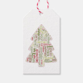 Moderne kerstboom groen en rood cadeaulabel