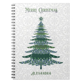 Moderne kerstboom Groen Wit Gepersonaliseerd Notitieboek