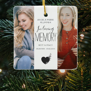 Moderne kerstboom met 2 foto's ter nagedachtenis keramisch ornament