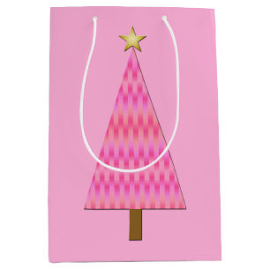 Moderne kerstboom met roze en koraalbaars medium cadeauzakje