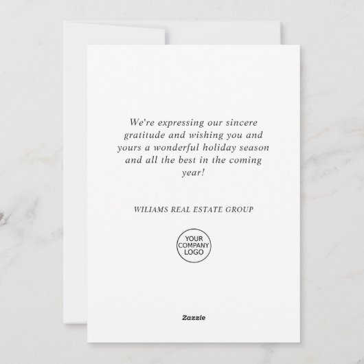 Moderne Kerstboom met Sneeuwvlokken Zakelijke Groe Feestdagenkaart (Achterkant)