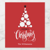 Moderne Kerstboom op Rood Wijn Etiket (Enkel label)