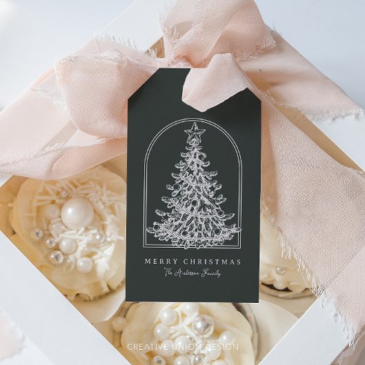 Moderne Kerstboom Schets Boog Boho Vakantie Cadeaulabel