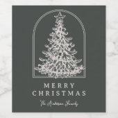 Moderne Kerstboom Schets Boog Boho Vakantie Wijn Etiket (Enkel label)