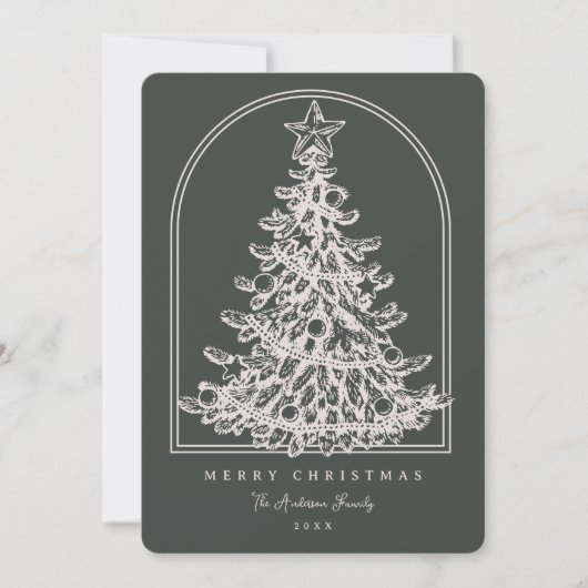 Moderne kerstboom schets boog niet foto feestdagenkaart (Voorkant)