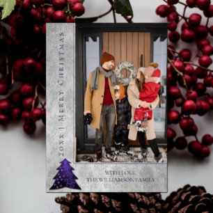 Moderne kerstboom vakantie fotokaart PAARSE Feestdagenkaart