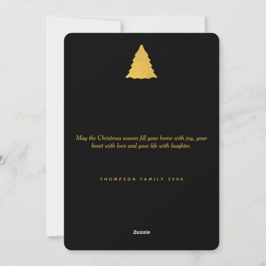 Moderne kerstboom, zwart en gouden niet-foto feestdagenkaart (Achterkant)