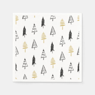 Moderne Kerstboom Zwart Gouden Patroon Servet