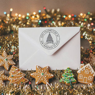 Moderne kerstboomfamilie naam retouradres zelfinktende stempel