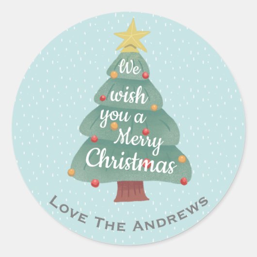 Moderne kerstboomkerst ronde sticker (Voorkant)