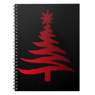 Moderne kerstboomkleur Rood afdrukken Notitieboek