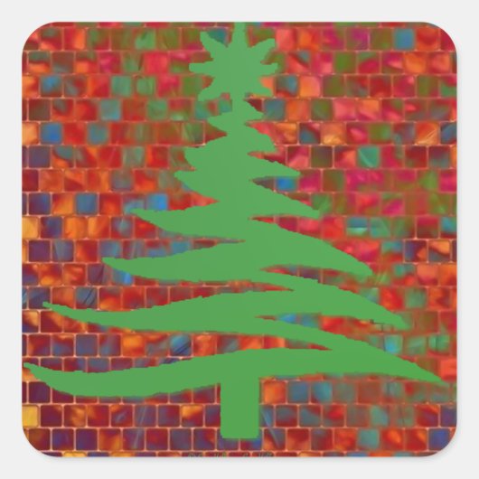 Moderne kerstboomstencil — groen afdrukken vierkante sticker (Voorkant)