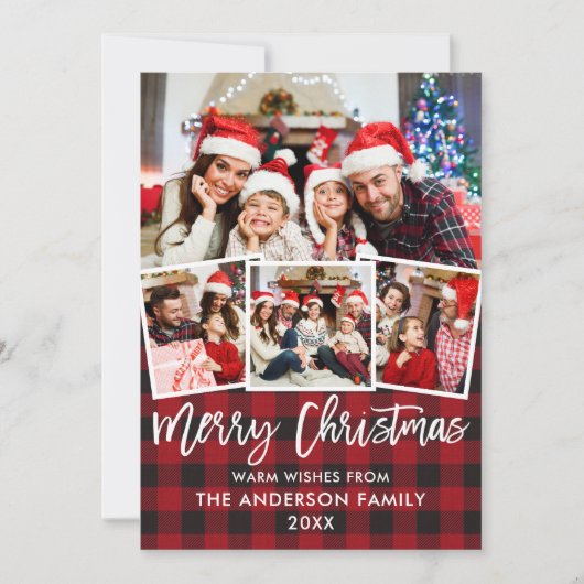 Moderne kerstcadeau voor penseel, rood, foto 4 feestdagenkaart (Voorkant)