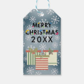 Moderne kerstcadeaudozen met sneeuwvlokken Label Cadeaulabel (Voorkant)