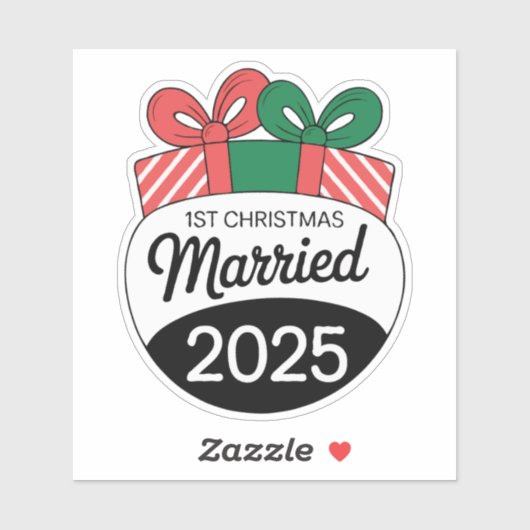 Moderne kerstcadeaus | 1e Kerstmis Getrouwd Sticker (Vel)