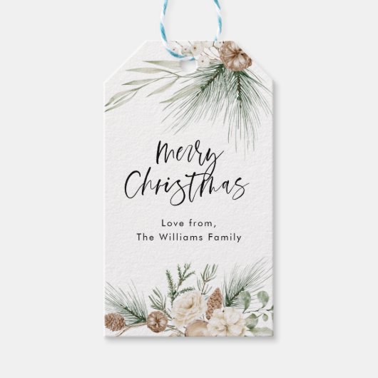 Moderne kerstcadeautjes Label Greenery Xmas Cadeaulabel (Voorkant)