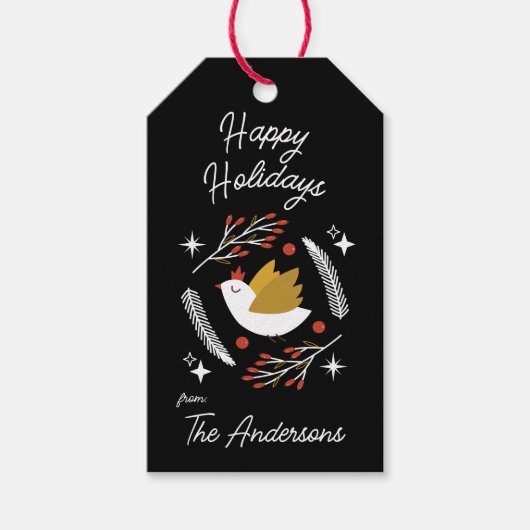 Moderne kerstduif & bessen  cadeaulabel (Voorkant)