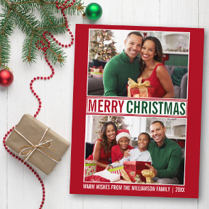 Moderne kerstfamilie 2 Foto rood Briefkaart