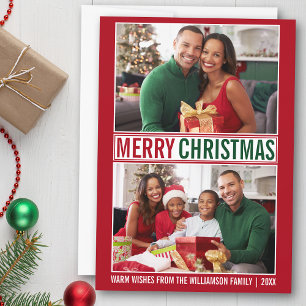 Moderne kerstfamilie 2 Foto rood Feestdagenkaart
