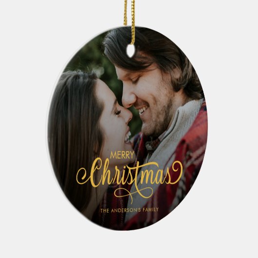 Moderne kerstfamilie - foto naam keramisch ornament (Rechts)