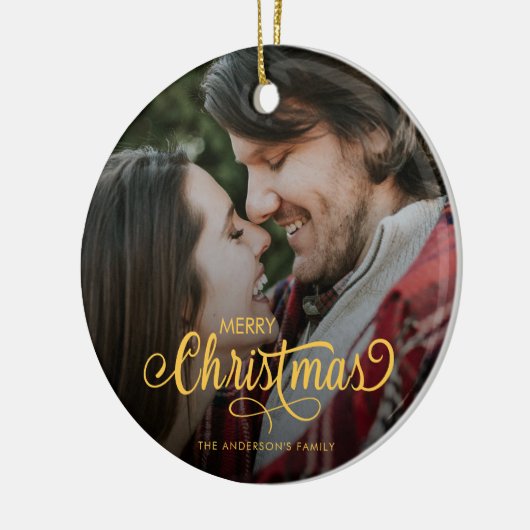 Moderne kerstfamilie - foto naam keramisch ornament (Links)